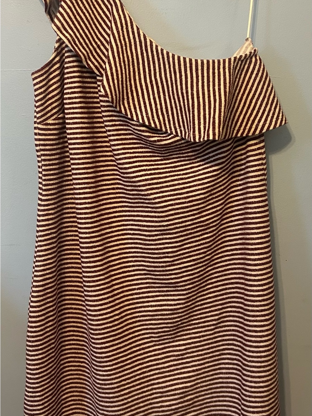 LOFT One-Shoulder Striped Dress in Brown and Cream